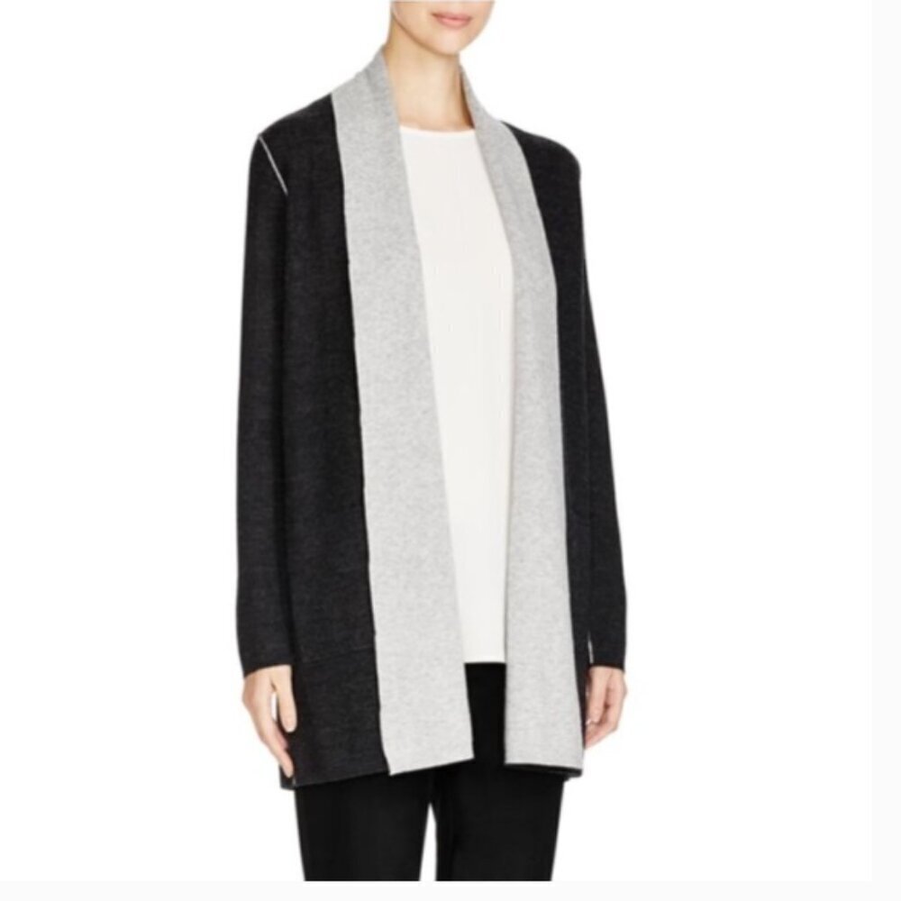 Eileen Fisher Doubleface Knit Merino Wool Cardigan Cashmere Longline XL